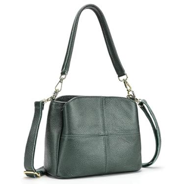 Imagem de MASIWEI Bolsa de ombro feminina de couro genuíno pequena carteiro bolsa tiracolo bolsa feminina bolsa de mão presente para compras bolsa diária 7363, Verde