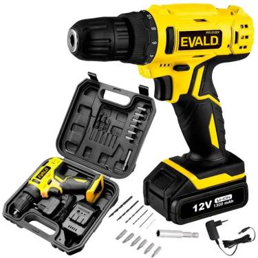 Imagem de Parafusadeira e Furadeira à Bateria 12V Bivolt PFE-12EV com Maleta e Kit EVALD