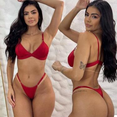 Imagem de Conjunto De Lingerie Sem Bojo Regulagem de Plástico Calcinha Fio Denta