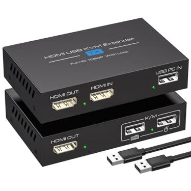 Imagem de VPFET Extensor HDMI KVM USB 120 m 120 m Ove Cat 5e/6/7,1080P HDMI Ethernet Extensor Balun Transmissor Receptor com função de loopout, Plug & Play para controle de mouse e teclado