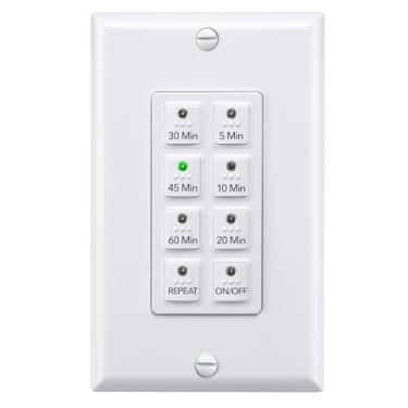 Imagem de (60mins) - BN-LINK Countdown Digital in-Wall Timer Switch with Push Button 5-10-20-30-45-60mins, for Bathroom Fan ,in-Wall Light Timer, Neutral Required, Free Plate, White