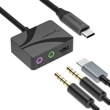 Imagem de SABRENT Adaptador de áudio USB tipo C para 3,5 mm com PD de 100 W, placa de som externa USB C para fone de ouvido, microfone, alto-falantes, saída estéreo de 24 bits 96 KHz, compatível com laptop