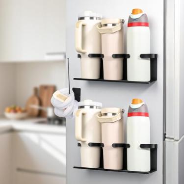 Imagem de ZOSIX Suporte magnético de copo para geladeira, suporte de garrafa de água compatível com Stanley/Owala/Hydrojug/Brumate/Simple Modern, organizador de copos vem com suporte de tampa de copo