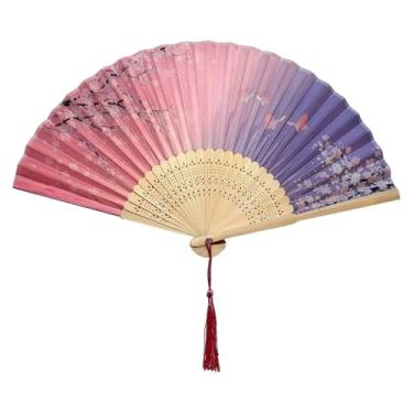 Imagem de Leque De Mão Japonês Bambu Madeira Tecido(Caramelo Sakura)