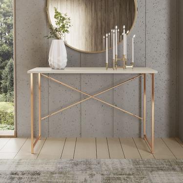 Imagem de Aparador 90cm Estilo Industrial Pés Em Aço Cobre/Off White