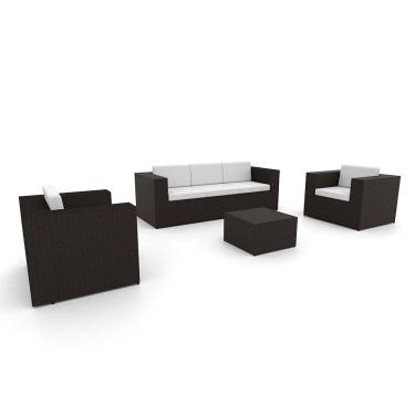 Imagem de Conjunto De Sofá Fibra Sintética Tabaco Quadrado-1 Sofá 3L+2 Poltronas+1 Mesa Centro- Duna Cru