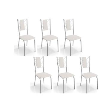 Imagem de Cadeiras De Cozinha Lisboa C076 Kit 6 Un Cromada - Assento Branco 106 - Kappesberg