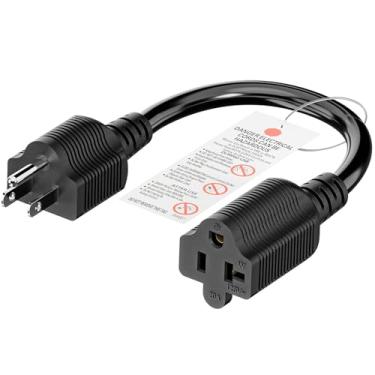 Imagem de Plugrand Cabo Adaptador De Tomada Ca Doméstica 1 Pé E 15 A Para Lâmina 20 T, 14 Awg, Nema 5-15P 5-15R/5-20R, Alimentação Pente A, Preto