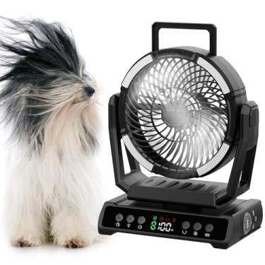 Imagem de HIKERBRO Ventilador de acampamento com luz LED, ventilador portátil recarregável de 20.000 mAh, alimentado por bateria, display digital de 9 velocidades e controle remoto e luz de ventilador suspenso