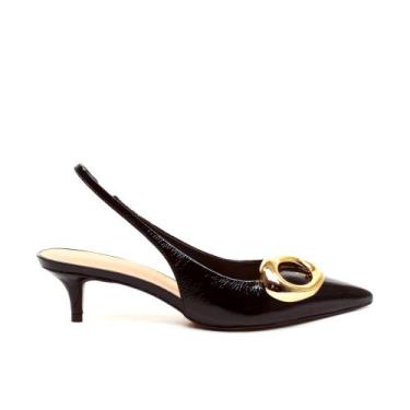 Imagem de Slingback Couro Preto Salto Baixo Cecconello 2629015-2, 37, Preto