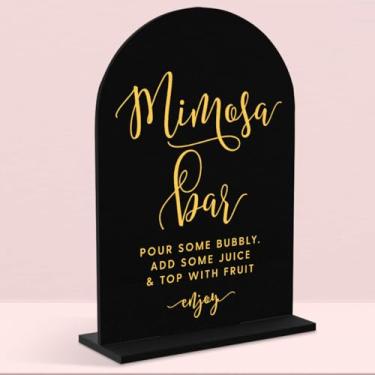 Imagem de Sinais de casamento, placa de bar Mimosa em acrílico, placa de casamento Mimosa Bar para recepção de casamento e festa de eventos, decorações de chá de panela, acessórios de placa de mesa de casamento