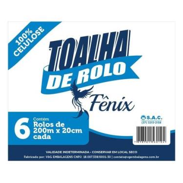 Imagem de Papel Toalha FENIX Bobina 100% Celulose Cx 6 Rolos 20cm x 200m (Gr 26g