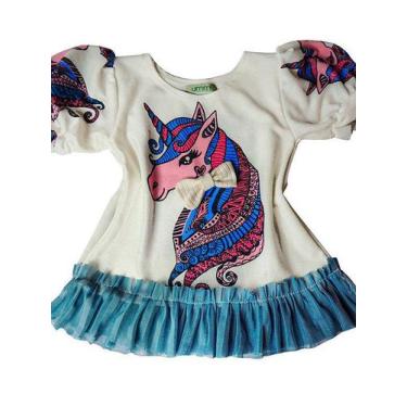 Imagem de Vestido Ummi Unicórnio arabesco azul, 2 a 3 anos