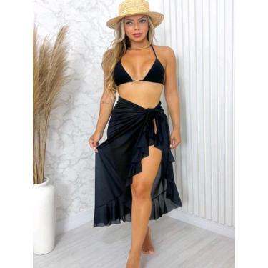 Imagem de Saída de praia Pareo Longa de amarrar moda Verão - M&Kshop, Preto