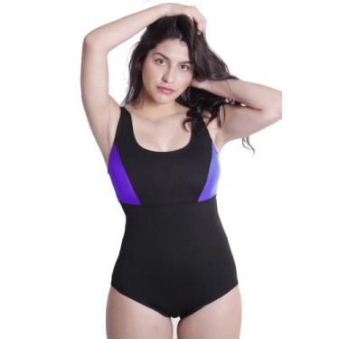 Imagem de Maiô de Natação Convencional - Lupis, Preto com azul, P (46 até 54 kgs