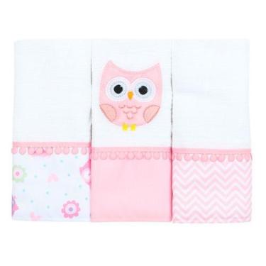 Imagem de Fralda de Boca Coruja Rosa 3 Peças - Miguel Baby