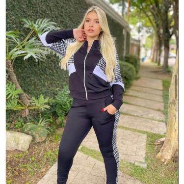 Imagem de Conjunto pied crepe inverno casaco calça jogger moda casual feminina -