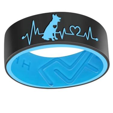 Imagem de XAHH Anel de silicone para homens e mulheres, anel de batimento cardíaco de amor de cachorro fofo, alianças de casamento de borracha, joias de animais adoráveis para animais de estimação, Silicone