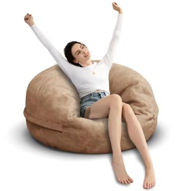 Imagem de Cadeira de pufe para adultos de 3 m, capa macia removível para quarto de adolescentes/meninas, poltronas fofas gigantes de chão redondo (sem enchimento, bronzeado)