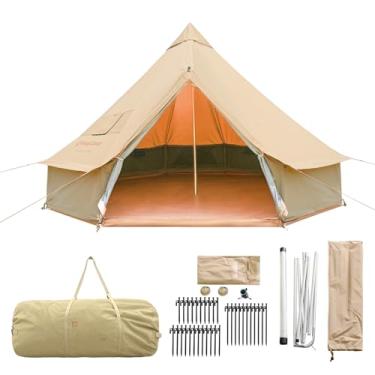 Imagem de KingCamp Barraca de sino de lona, 4 estações, barraca yurt de 4 metros/5 m, com macacos de fogão, barracas luxuosas à prova d'água e respiráveis para acampamento em família, festa de caça ao ar livre