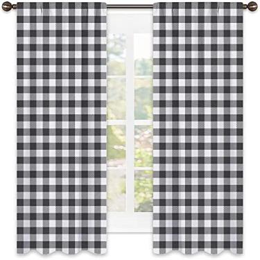 Imagem de Cortinas blecaute xadrez búfalo para quarto - Cortinas escurecidas com isolamento térmico para sala de estar, L 132 x C 239 cm