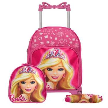 Imagem de Mochila de Rodinha Menina Barbie Tam P + Lancheira + Estojo - TOYS 2U