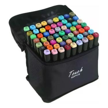 Imagem de Kit 60 Cores Canetinhas Permanente Touch Com Ponta Dupla - Genérico