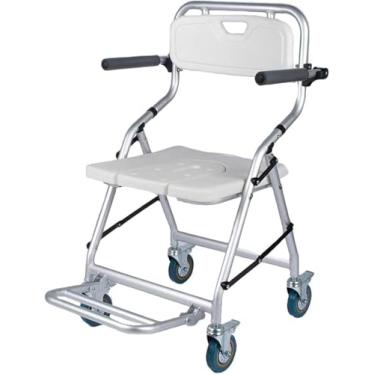 Imagem de Cômoda Da Cadeira Do Transporte, Cadeira Móvel Da Cômoda Do Chuveiro De Alumínio Com Travamento Das Rodas Assento Removível, White, a