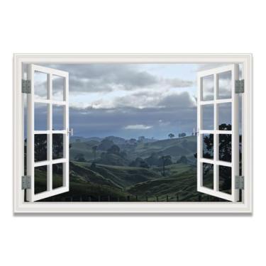 Imagem de LKXGRRSFG Distribuição irregular de árvores Impressão em tela de cena natural de janela sintética - Arte de paisagem realista para decoração de parede de casa 31,5 x 120 cm