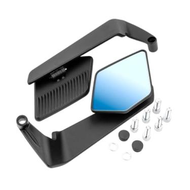 Imagem de KiBcsLic Espelhos retrovisores de motocicleta genéricos ajustáveis ​​com parafusos M8 M10 Espelho lateral de asa de vento, Preto Azul