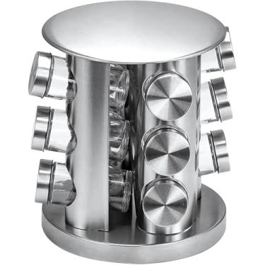 Imagem de Porta Condimentos Porta Temperos E Especiarias 12 Potes Com Base Giratória 360º Redonda Em Aço Inox Acabamento Premium Organizado de Cozinha FONSES