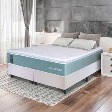 Imagem de Conjunto Box Branco Lagos Verde Molas Ensacadas King 193x203x66 - King House