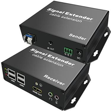 Imagem de LornCeng Extensor HDMI KVM 4K sobre fibra SM até 20 km, kit de extensão HDMI KVM sobre IP zero latência, 4 portas USB 2.0, suporta todos os sistemas, controle infravermelho, RS-232 bidirecional e