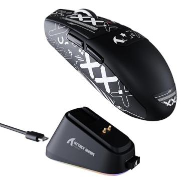 Imagem de ATTACK SHARK Mouse para jogos G3 Pro sem fio com base de carregamento magnético, sensor de jogos PixArt PAW3311, mouse para jogos BT/2,4G sem fio/com fio, 25000 DPI, 59 g Superlight para PC/Win/PS/Mac