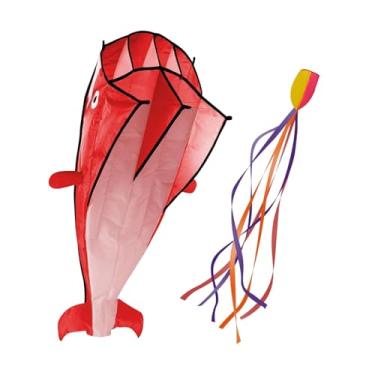 Imagem de menolana Pipa de golfinho para crianças e adultos, portátil, leve, 3D, macio, para-folha, brinquedo voador para praia, atividade familiar, viagem, Vermelho