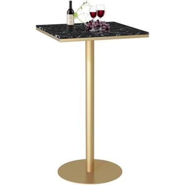 Imagem de Mesa De Centro De Mármore Mesa De Bar De Coquetel Alta Mesa De Bar Quadrada Fácil Montagem Mesa De Pub De Bistrô Alto Com Base De Metal Para Sala De Estar Cozinha Varanda, B, 75