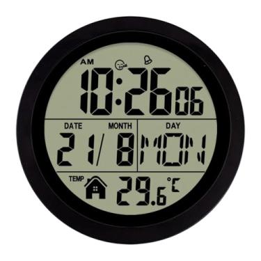 Imagem de IEUDNS Despertador digital de parede, alimentado por bateria, versátil, com função, mesa de cabeceira, relógio para cozinha, academia e sala de estar, Preto