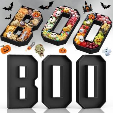 Imagem de BOO Letras de papelão para decorações de festa de Halloween, letras de charcutaria de 35 cm preenchíveis em papel machê preto, caixa de cartas para exibição de comida de chocolate e doces para