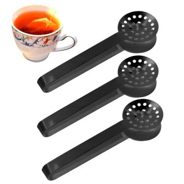 Imagem de lasuroa 3 Peças Espremedor Saquinhos de Chá, Pinças Aço Inoxidável Coador Pinça para Cubos de Gelo e Açúcar Acessórios para Bebedores Chá (Preto)