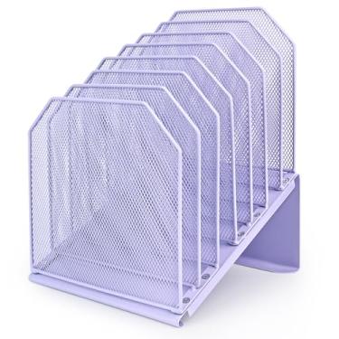 Imagem de SUMMORO Organizador de arquivos inclinado para mesa, suporte vertical de pasta de arquivo de 7 camadas, organizador de mesa de escritório, rack de metal, malha de arame, classificador de documentos