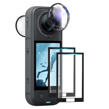 Imagem de JZW-Shop Protetores de lente de vidro com 2 protetores de tela compatíveis com Insta360 X5, 10H 92% vidro óptico temperado de alta transparência, capa protetora resistente a arranhões, kit de