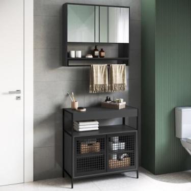 Imagem de Gabinete de Banheiro Liny 80cm e Espelheira Moscow Grafite Z54 - Mpoze