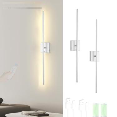 Imagem de Bateria LED candeeiro de parede recarregável USB regulável candeeiros de parede com controlo remoto e toque interior iluminação 350° giratória para sala de estar corredor quarto (prateado, 2 Pezzi)
