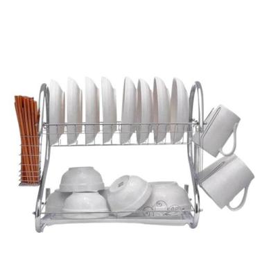 Imagem de Escorredor de Louças com Porta Copos Talheres Pratos de Metal Pia Cozi