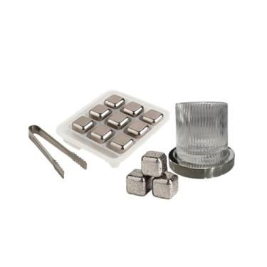 Imagem de Copo Giratório com Pedras de Gelo Inox + Pegador – Kit Whisky Elegante para Presentear