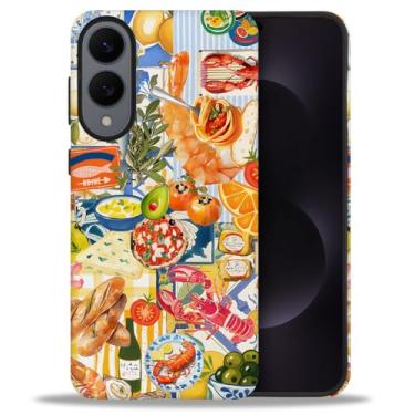 Imagem de DAIZAG Capa para Samsung Galaxy S25 Edge, capa de proteção de nível militar, colagem, comida, peixe, amarelo brilhante (amassado)