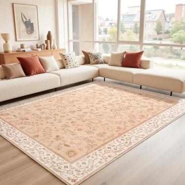 Imagem de Goideal Tapete floral para sala de estar 10 x 15 cm, tapete lavável de pêssego, antiderrapante, boho com suporte de borracha para quarto, cozinha, banheiro, sala de jogos, entrada, escritório, rosa