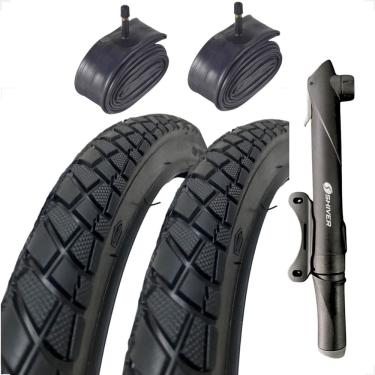 Imagem de PAR Pneu Bicicleta Shiver praieiro Aro 26 X 2.125 Monark tropical PAR Camara Bico grosso Mini Bomba
