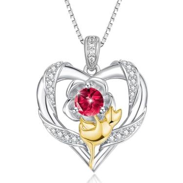 Imagem de VANAODUC Colares de pedra do mês de nascimento para mulheres, presentes de aniversário para namorada, avó, esposa, mãe, ouro branco 18K, ouro 14K, colar de gato, coração, joias modernas, Suitable for