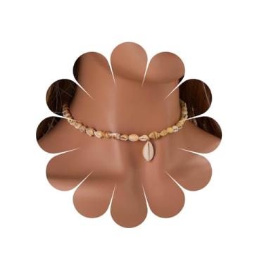 Imagem de Ximdble Colar vintage com pingente de caubói boêmio, gargantilha, colar de corrente de concha do oceano, colar de caubói marrom, corrente de vieira, joia feminina, Zinco, Sem Pedra Preciosa